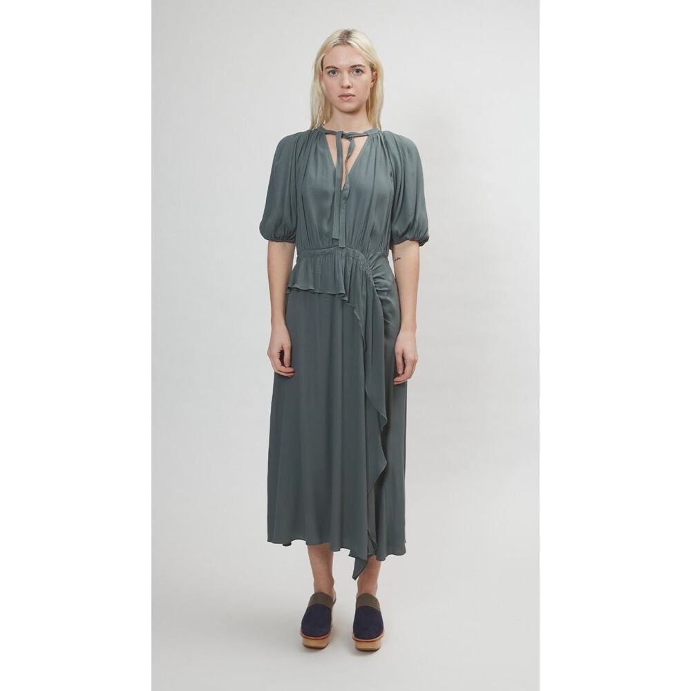 Ulla Johnson Peat Green Tiered Ruffle Leah Midi Dress Size 00
